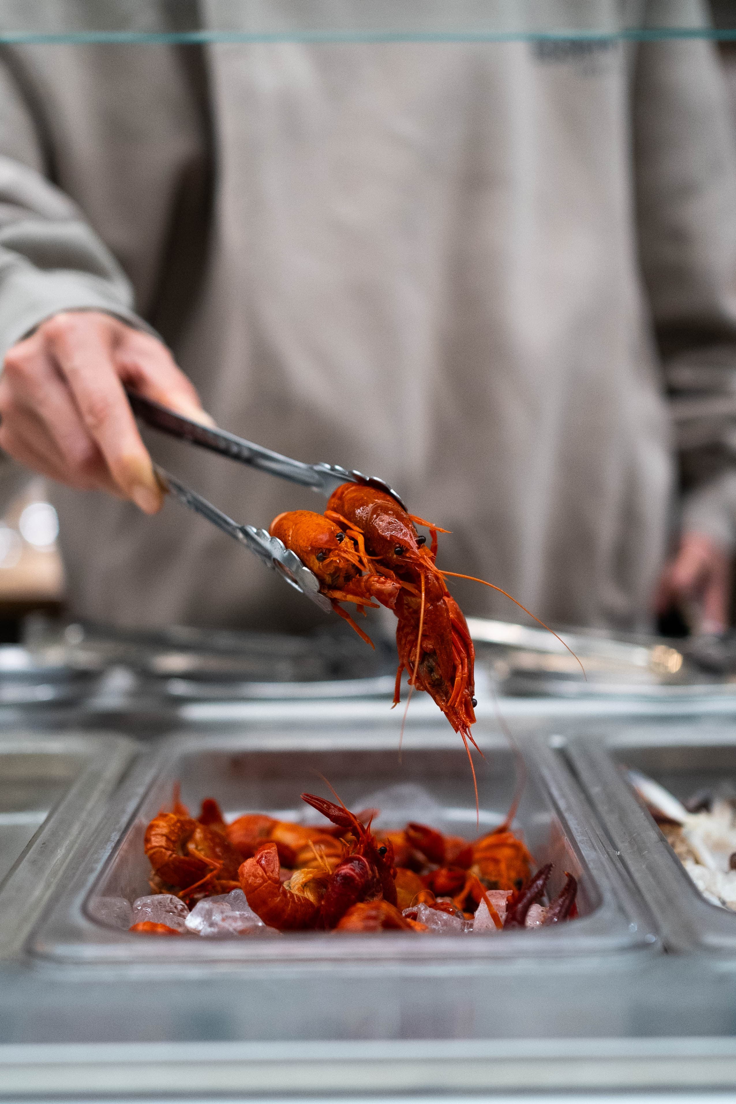Fresh crawfish at the hot bar